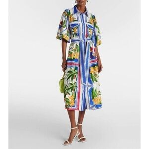 FARM Rio Anthropologie S Tropical Destination Tie-Waist Linen Midi Dress NWT